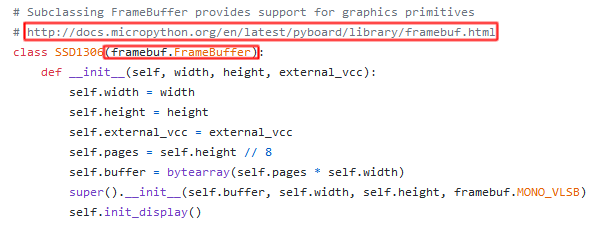 The SSD1306_I2C class in the MicroPython source code.