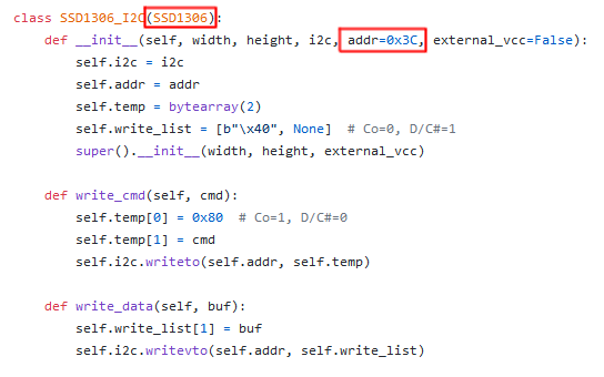 The SSD1306_I2C class in the MicroPython source code.