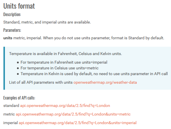 The API doc contains information for constructing an API call.
