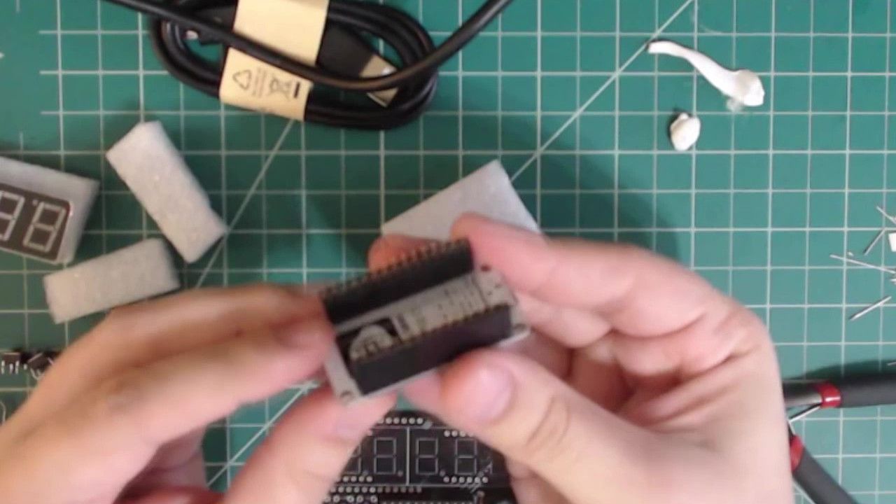 A header placed onto each of the NodeMCU's pin rows.
