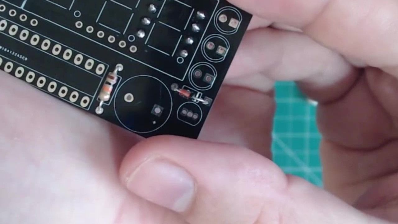The diode must be soldered in the orientation shown here.