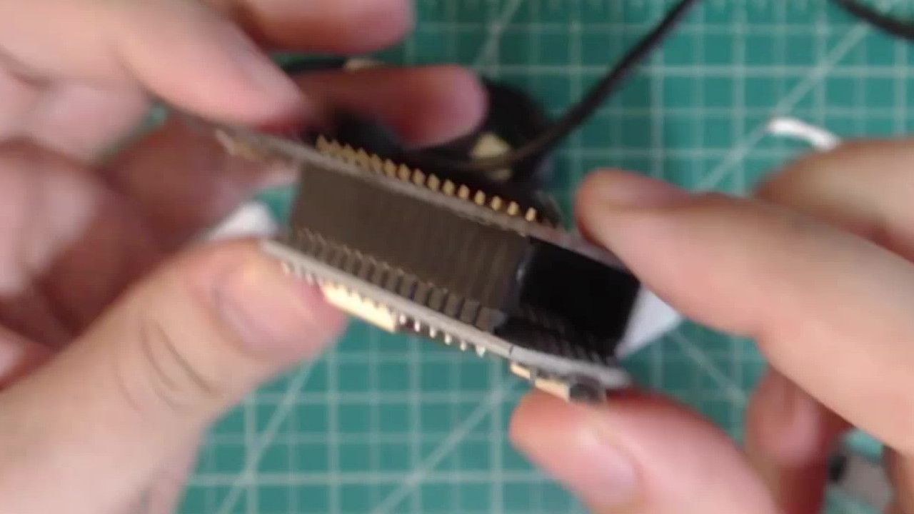 NodeMCU with the headers attached placed onto the PCB.