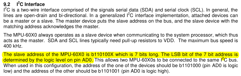 Section 9.2 of the product specification datasheet is about the I2C interface.