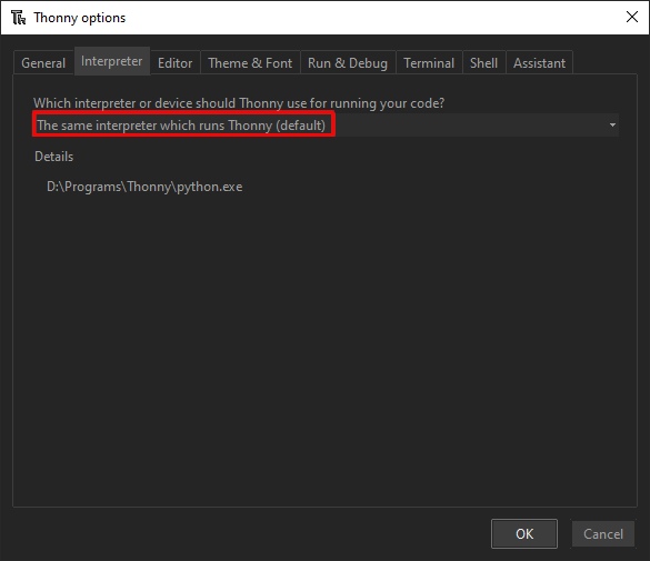 Select a Python3 interpreter for Thonny to use.