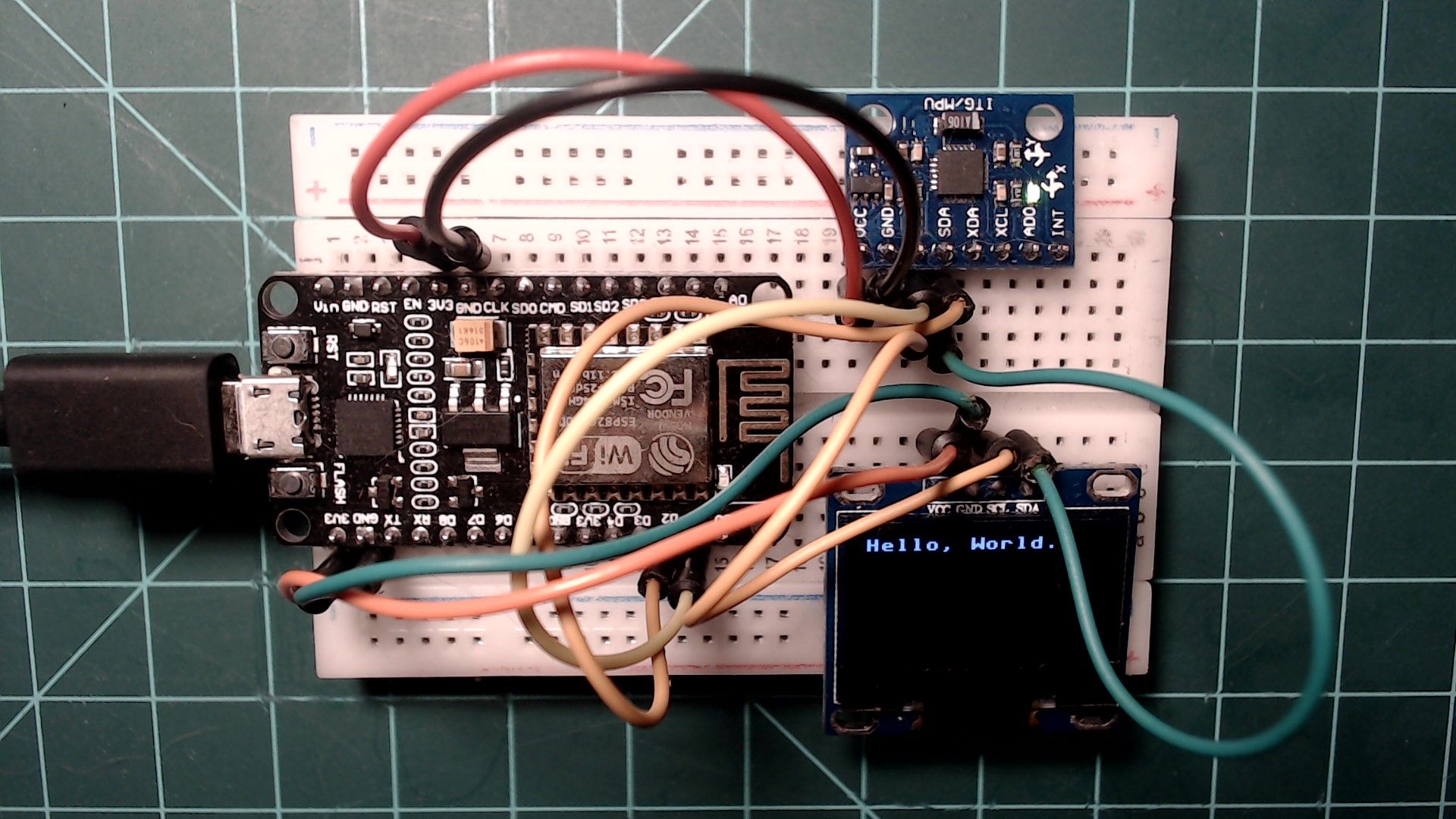 Display showing text using the ssd1306 library.